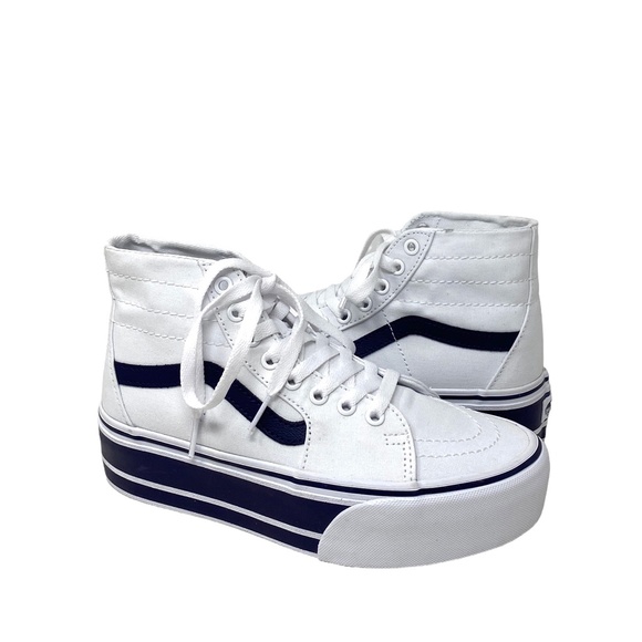 VANS Sk8-Hi Tapered Sport Platform Shoes White Navy Canvas Women's VN0A5JMKNWD - Picture 5 of 9